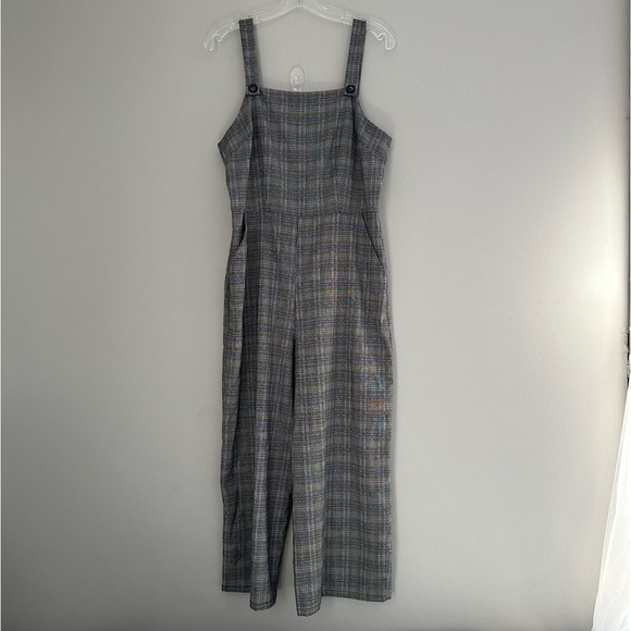 Plaid Blue and Gray Overall Jumpsuit Romper Gypsies and Moondust Zipper Back - Picture 1 of 9
